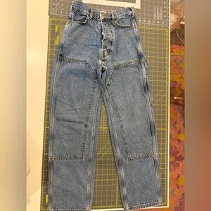 Jesse Kamm Cowboy Blue Denim Pants with Front Patch, size 6